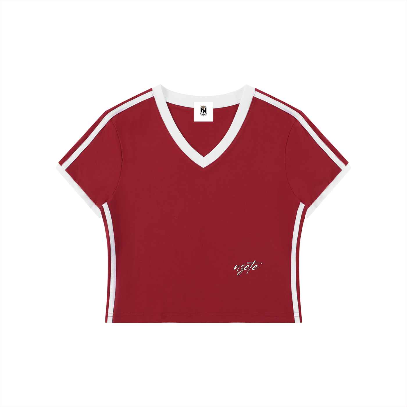 Women's Retro Binding V-Neck Crop T-Shirt