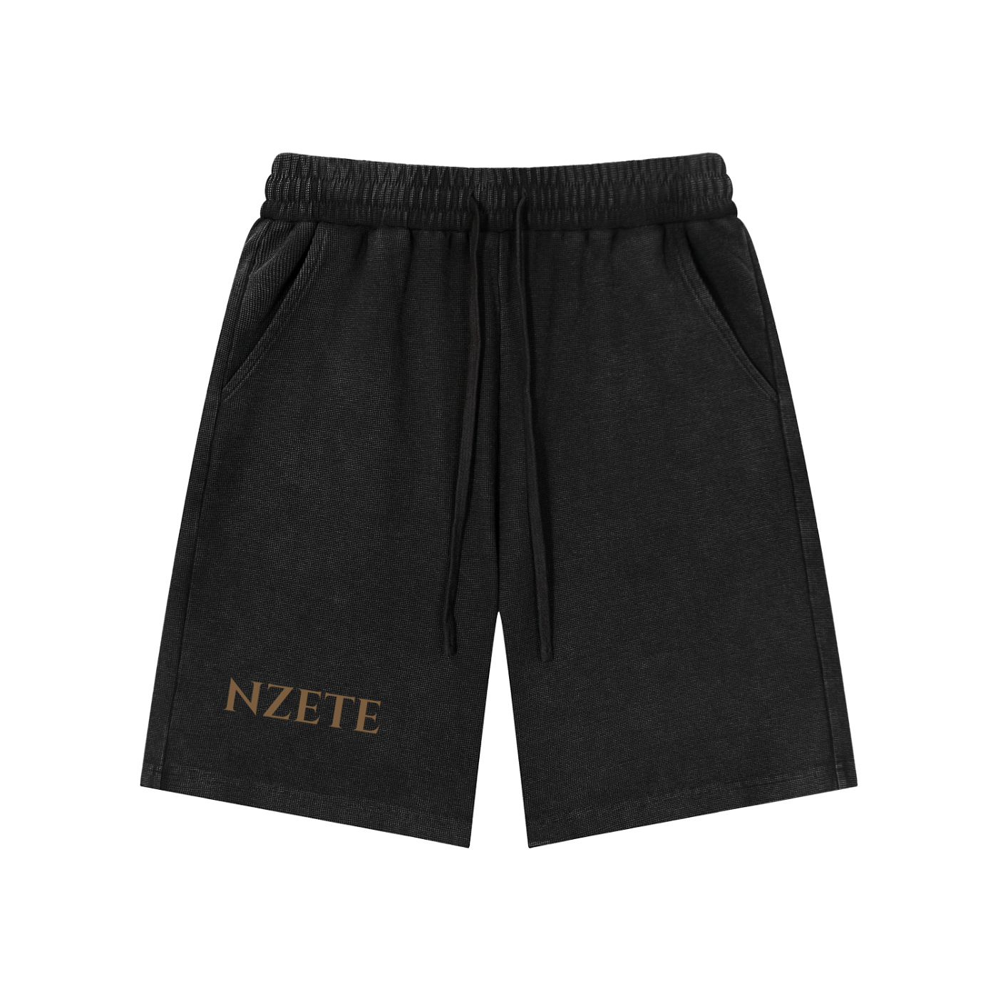 NZETE Mineral Wash Waffle Knit Shorts | Unisex Loose Mid-Waist