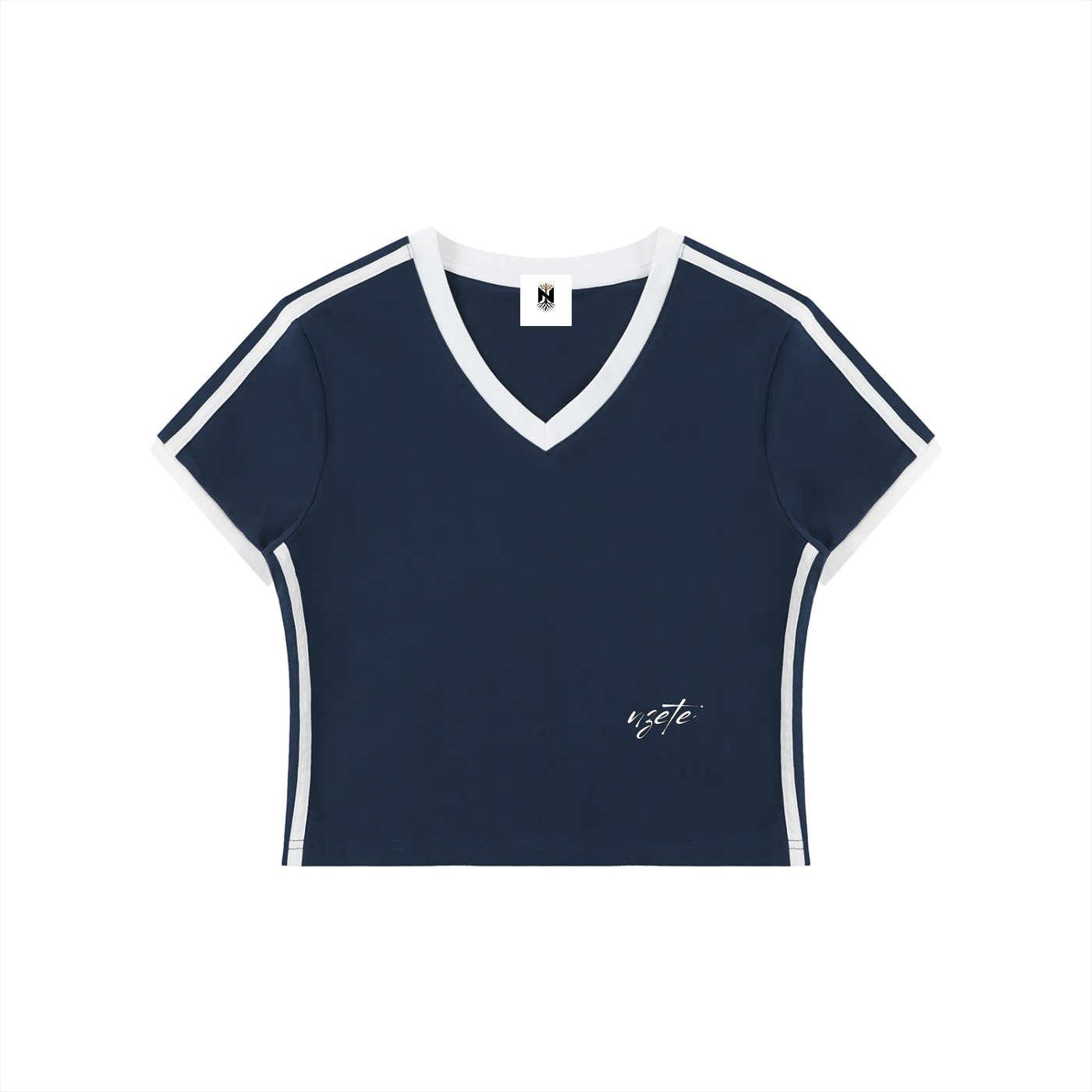 Women's Retro Binding V-Neck Crop T-Shirt