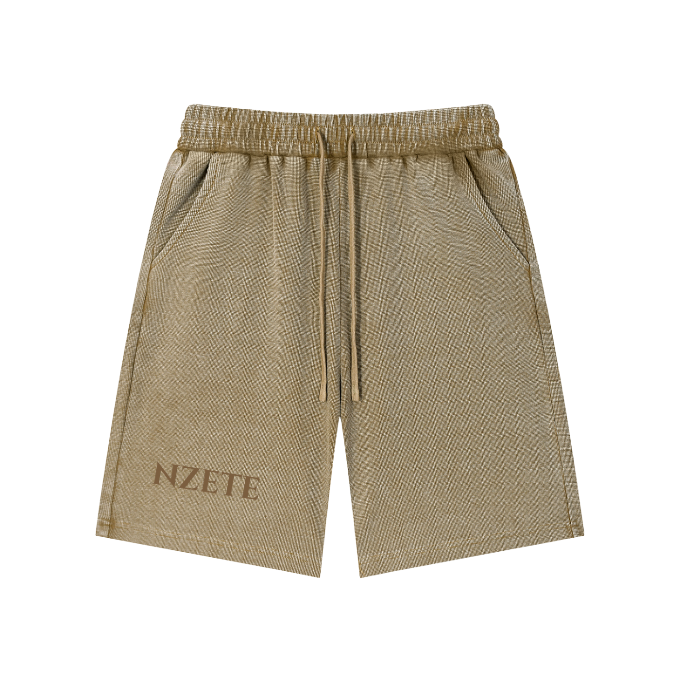 NZETE Mineral Wash Waffle Knit Shorts | Unisex Loose Mid-Waist