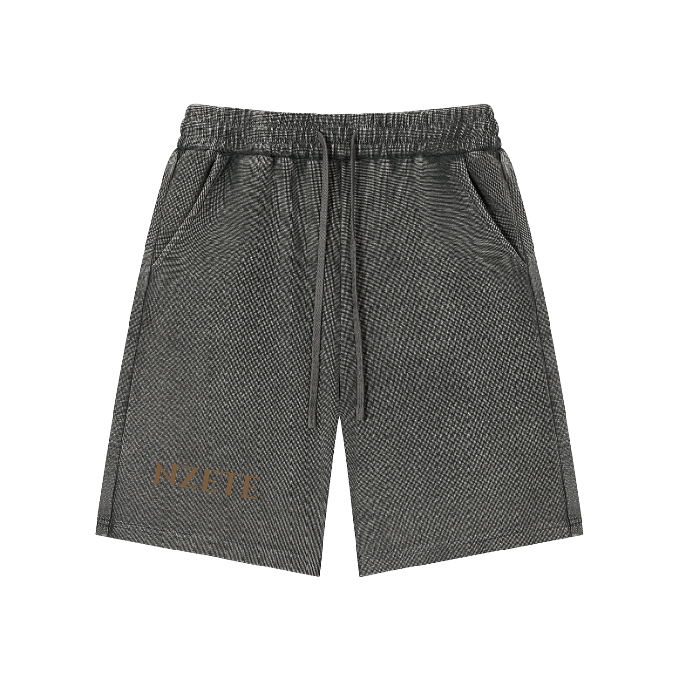 NZETE Mineral Wash Waffle Knit Shorts | Unisex Loose Mid-Waist