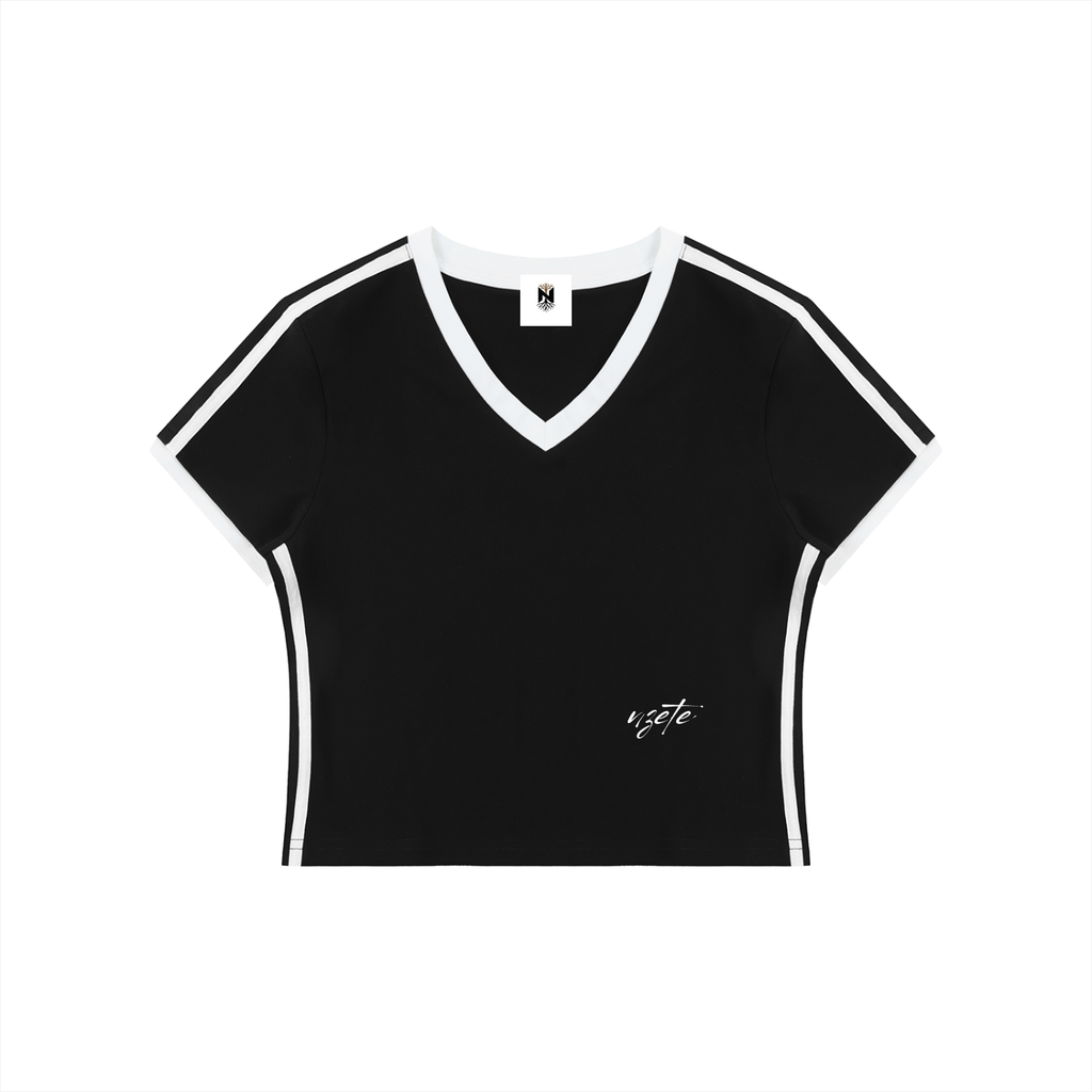 Women's Retro Binding V-Neck Crop T-Shirt