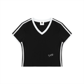 Women's Retro Binding V-Neck Crop T-Shirt