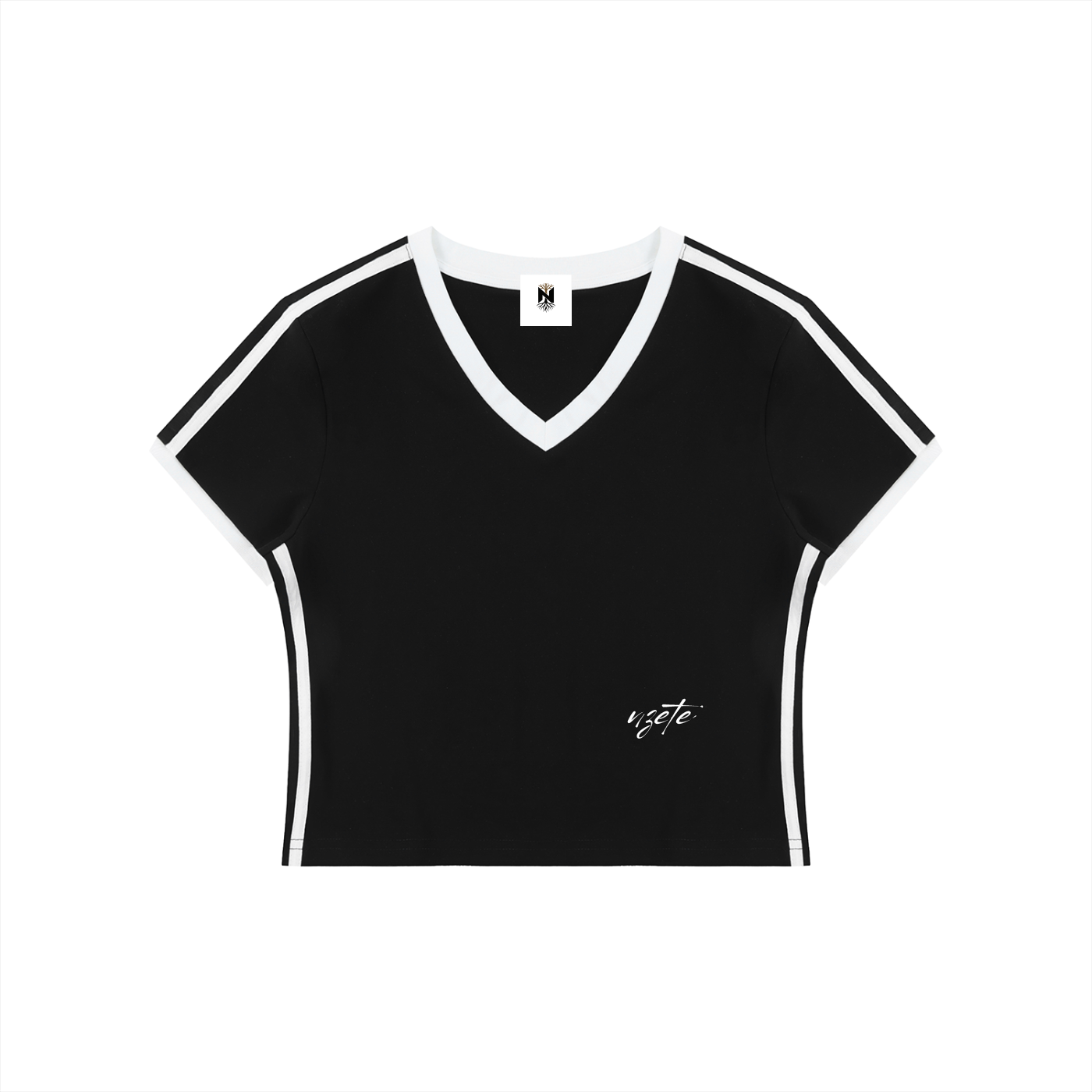 Women's Retro Binding V-Neck Crop T-Shirt