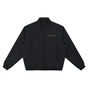 Black athletic zip-up jacket with gold NZETE logo, high collar, and elastic cuffs