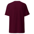 Back view of plain maroon unisex athletic t-shirt with short sleeves